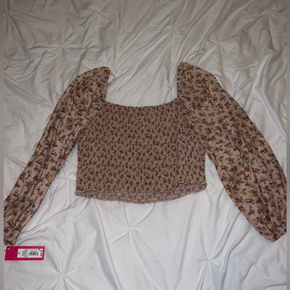 Cute cropped floral smoked shirt